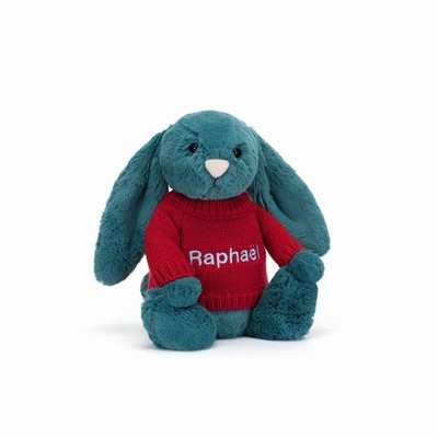 Jellycat Bashful Mineral Blue Bunny with Red Jumper USA | 96170SXTR